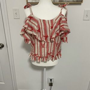 MISA Los Angeles Embroidered Cold Shoulder Blouse